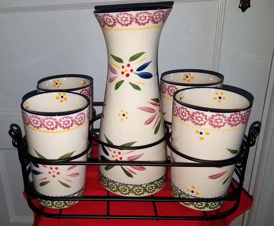 Old World Confetti (6 Piece) Carafe & Tumbler Set with Metal Caddy by Temp-Tations-1