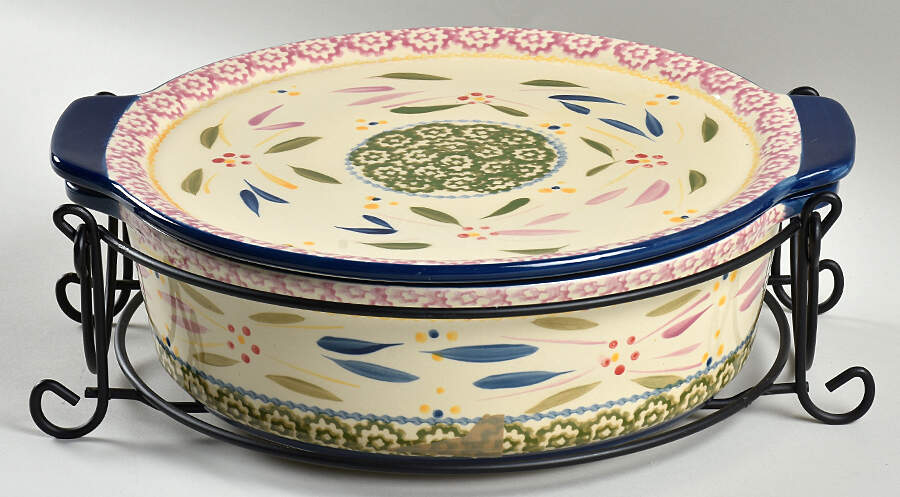 Old World Confetti 2.5 Qt Covered Casserole & Metal Stand by Temp-Tations-1