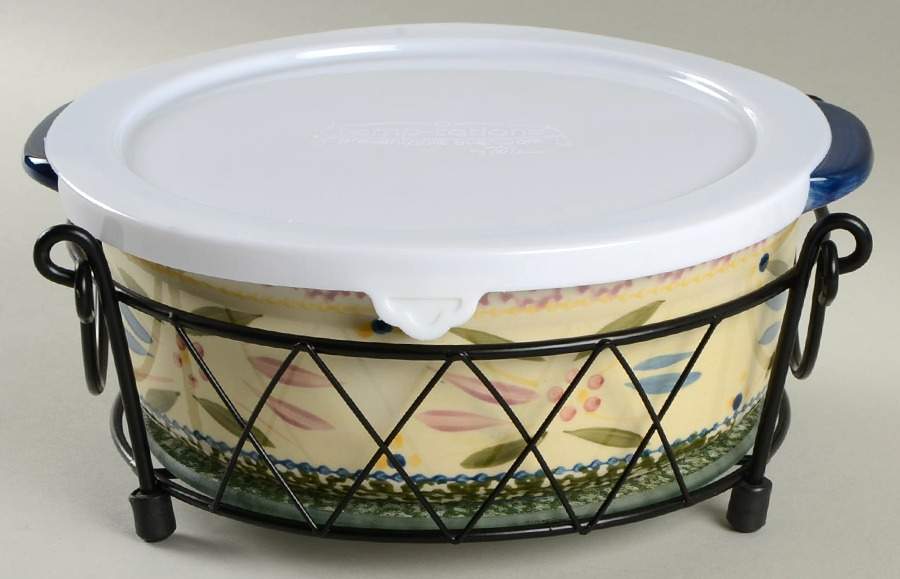 Old World Confetti 4pc 9" Round Handled Baker(Baker,Lid,Trivet&Stand) by Temp-Tations-1