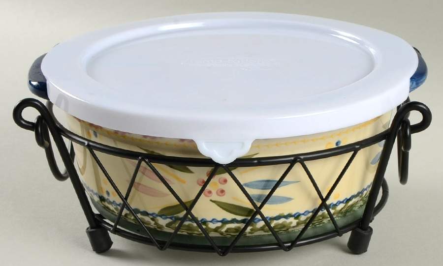 Old World Confetti 4pc 8" Round Handled Baker(Baker,Lid,Lidit&Stand) by Temp-Tations-1