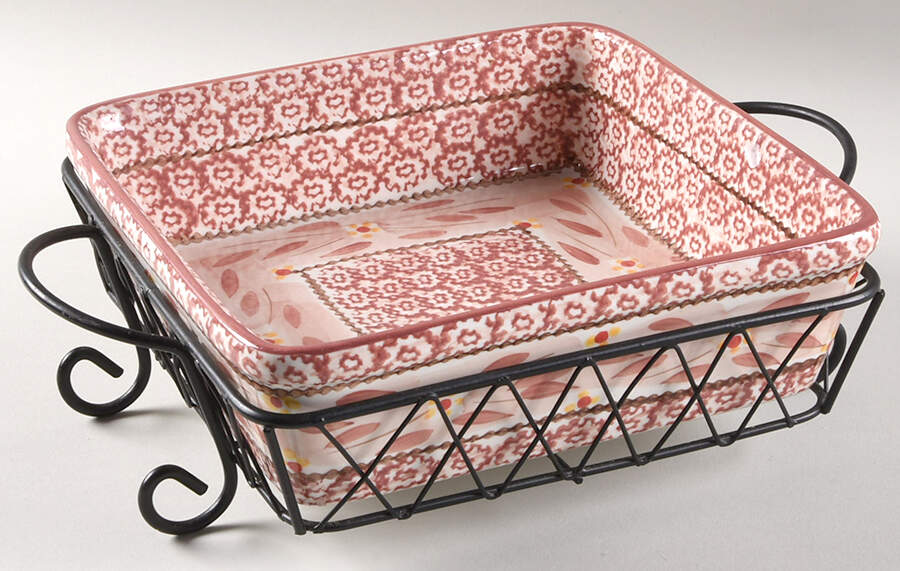 Old World Cranberry 9" Square Baker & Metal Stand by Temp-Tations-1