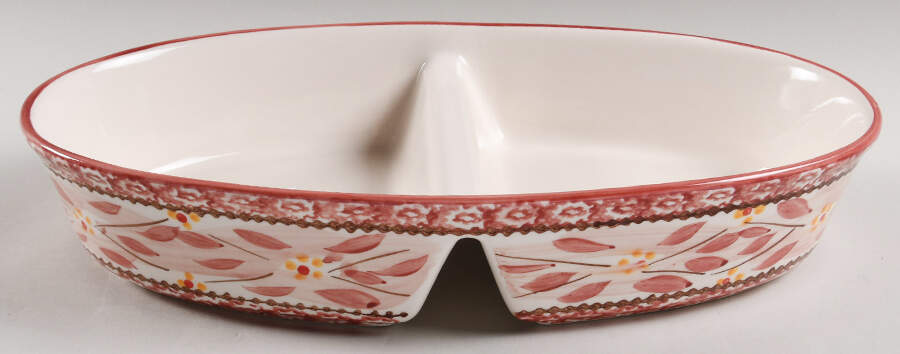 Old World Cranberry 14" Oval Divided Vegetable Bowl by Temp-Tations-1