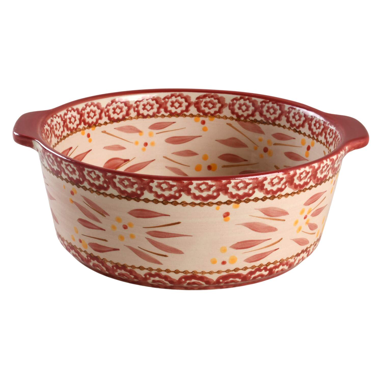 Old World Cranberry 9" Round Tab Handled Baker by Temp-Tations-1