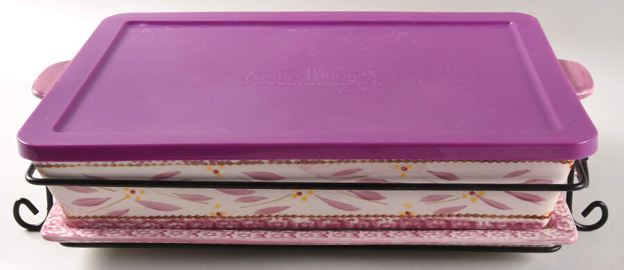 Old World Lilac 15" Rectangular Baker with Lid-It, Plastic Lid & Metal Stand by Temp-Tations-1