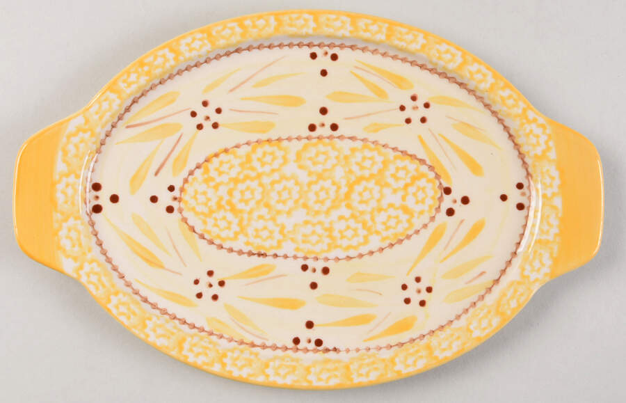 Old World Yellow 13" Oval Lid-It (Trivet,Tray,Baker Lid) by Temp-Tations-1