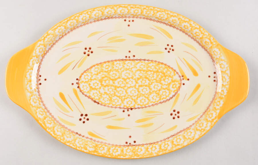 Old World Yellow 10" Oval Lid-It (Trivet,Tray,Baker Lid) by Temp-Tations-1