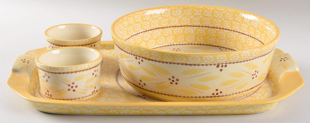 Old World Yellow 3 Pc Round Set w/Serving Tray by Temp-Tations-1