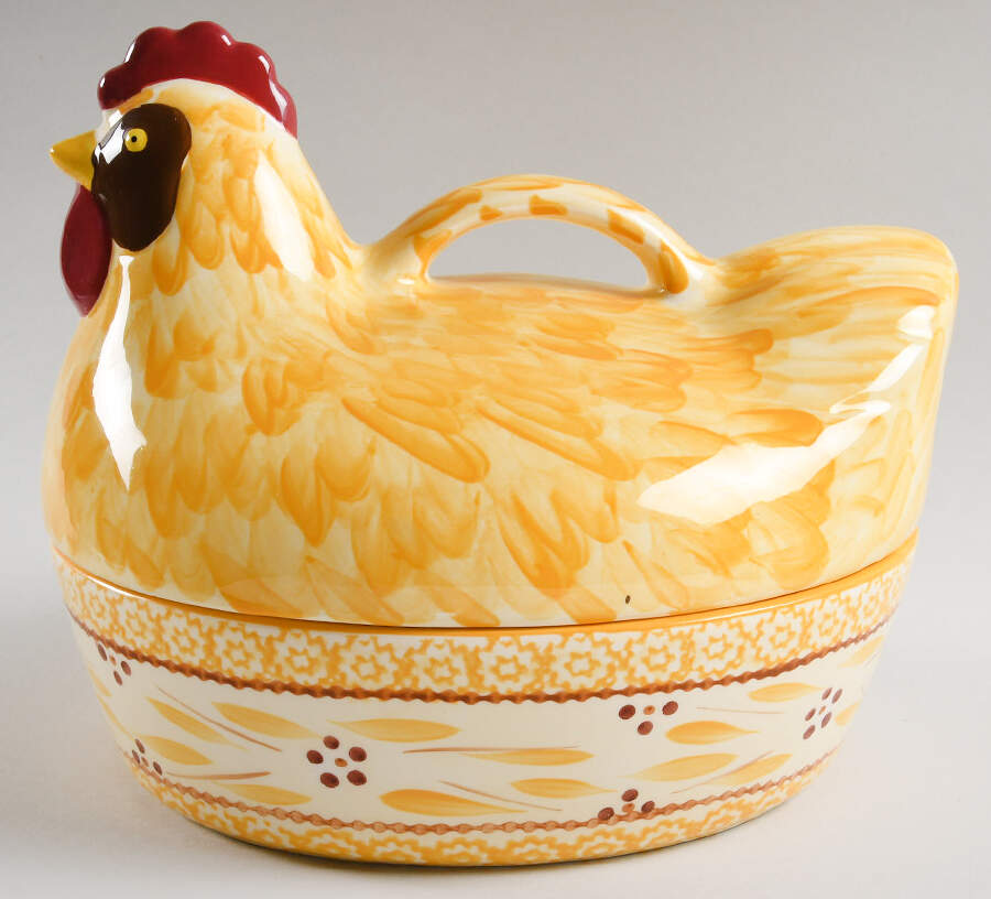 Old World Yellow Figural Oval Baker & Lid by Temp-Tations-1
