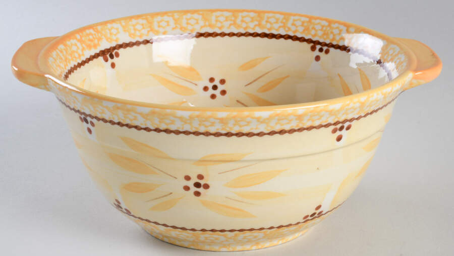 Old World Yellow 9" Handled Round Serving Bowl by Temp-Tations-1
