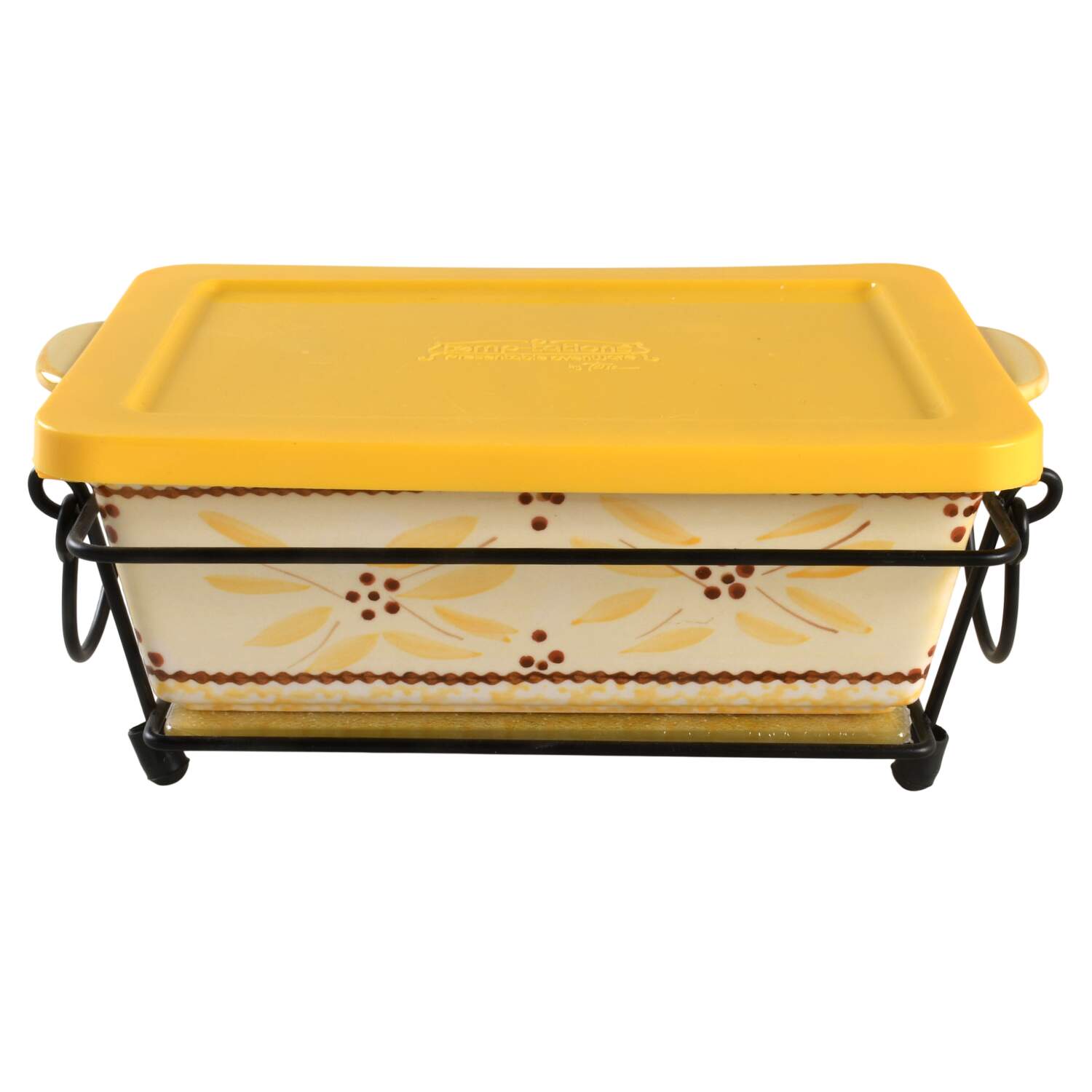 Old World Yellow 4 Pc 10" Rect Baker (Baker,Lid,Trivet & Stand) by Temp-Tations-1