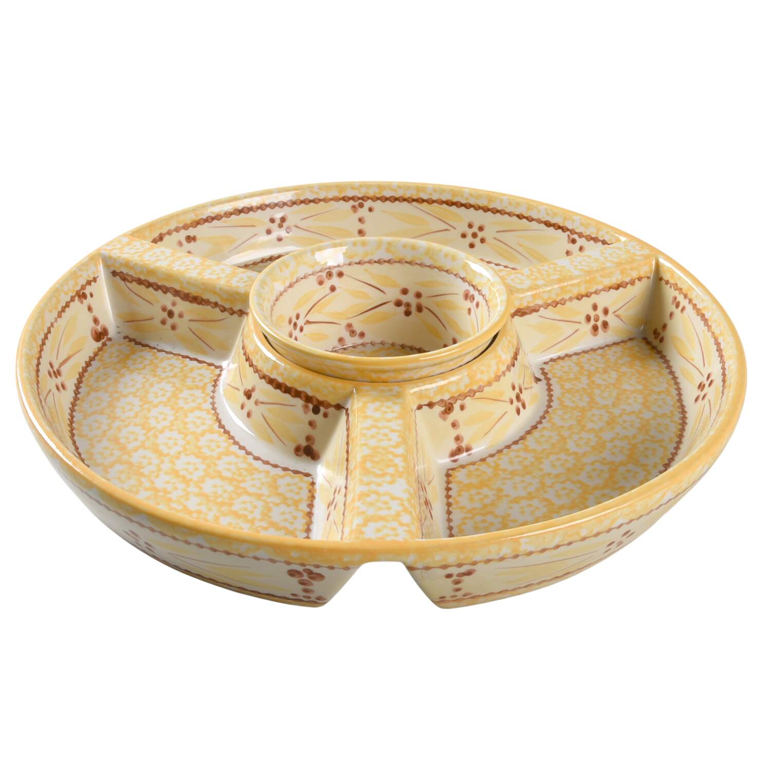 Old World Yellow (3 Part) Divided Chip Bowl/Plate & Dip Bowl Set by Temp-Tations-1