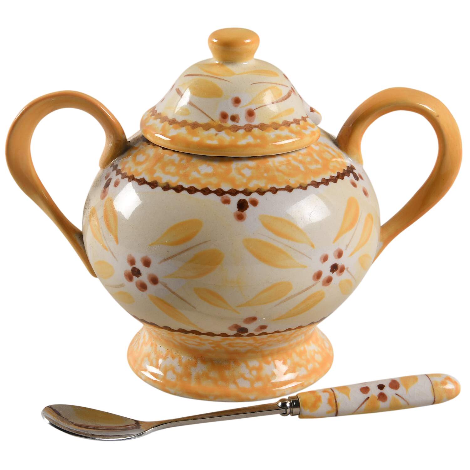 Old World Yellow Sugar Bowl & Lid W/Spoon by Temp-Tations-1