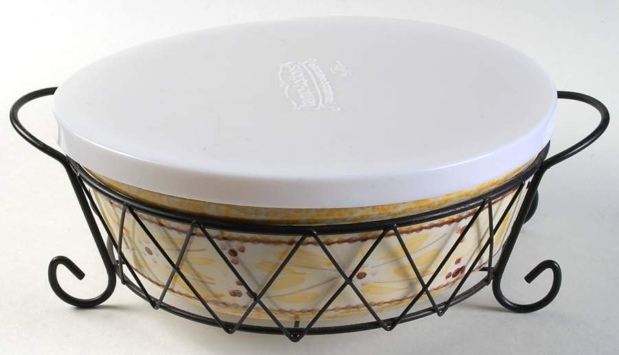 Old World Yellow 10" Round Baker & Plastic Lid w/Metal Stand by Temp-Tations-1