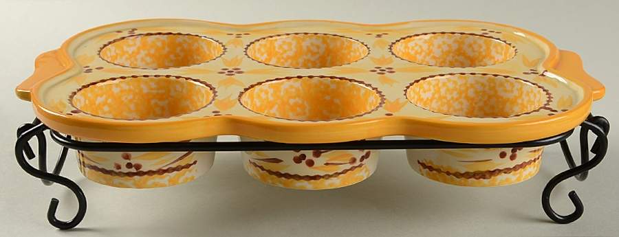 Old World Yellow Muffin Pan (Holds 6 Muffins) & Metal Stand by Temp-Tations-1
