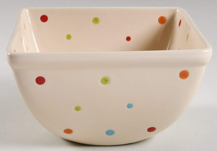 Polka Dot Cream 7" Square Mixing Bowl by Temp-Tations-1