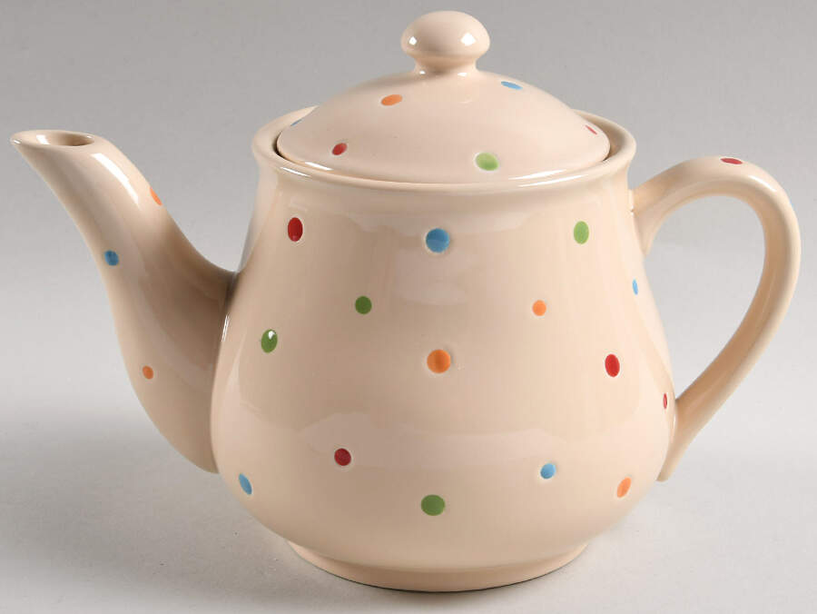 Polka Dot Cream Teapot & Lid by Temp-Tations-1
