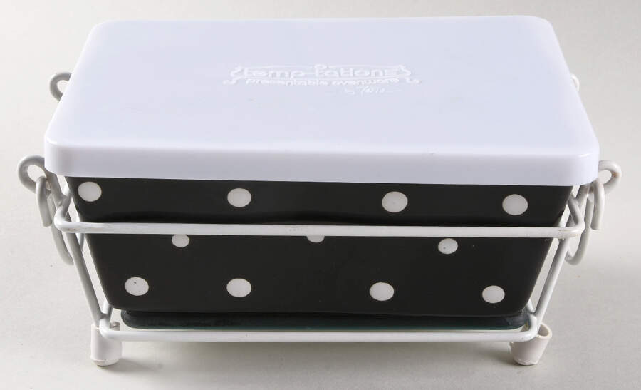 Polka Dot Black (4 Pc) 7" Rect Baker (Baker, Cover, Glass Trivet & Stand) by Temp-Tations-1