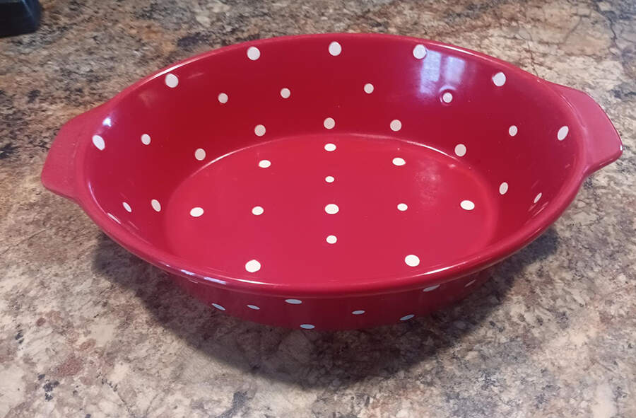 Polka Dot Red 2.5 Quart Oval Covered Casserole No Lid by Temp-Tations-1