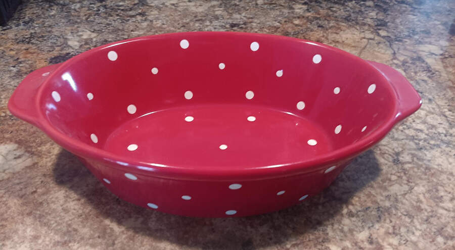 Polka Dot Red 1.5 Quart Oval Covered Casserole No Lid by Temp-Tations-1