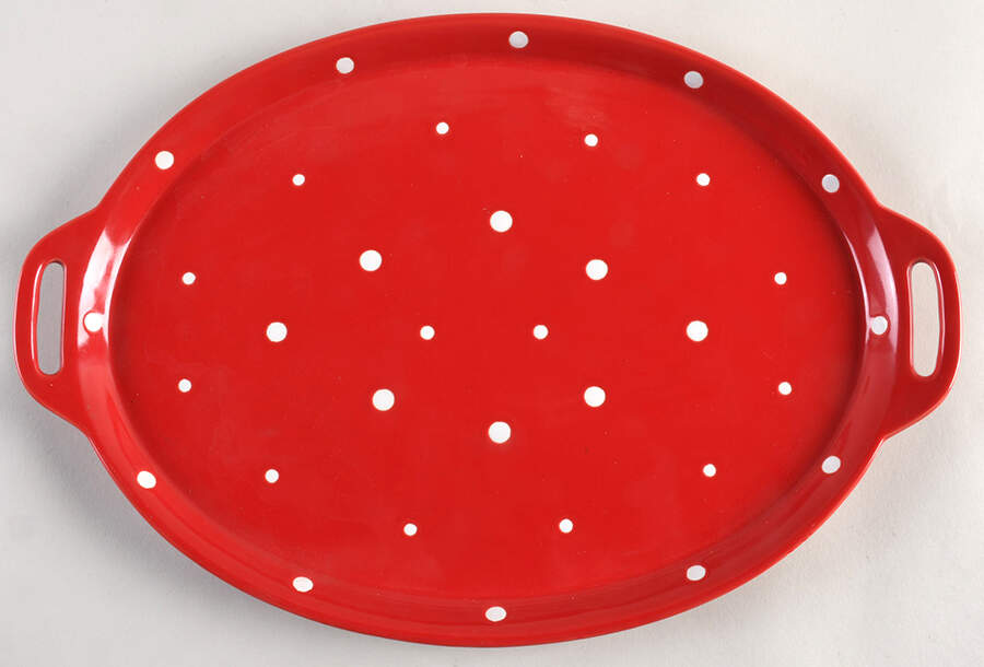 Polka Dot Red 14" Oval Handled Platter by Temp-Tations-1