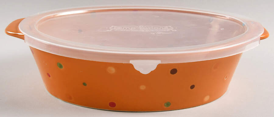 Polka Dot Spice 2.5qt Oval Casserole & Plastic Lid wtih Stand by Temp-Tations-1