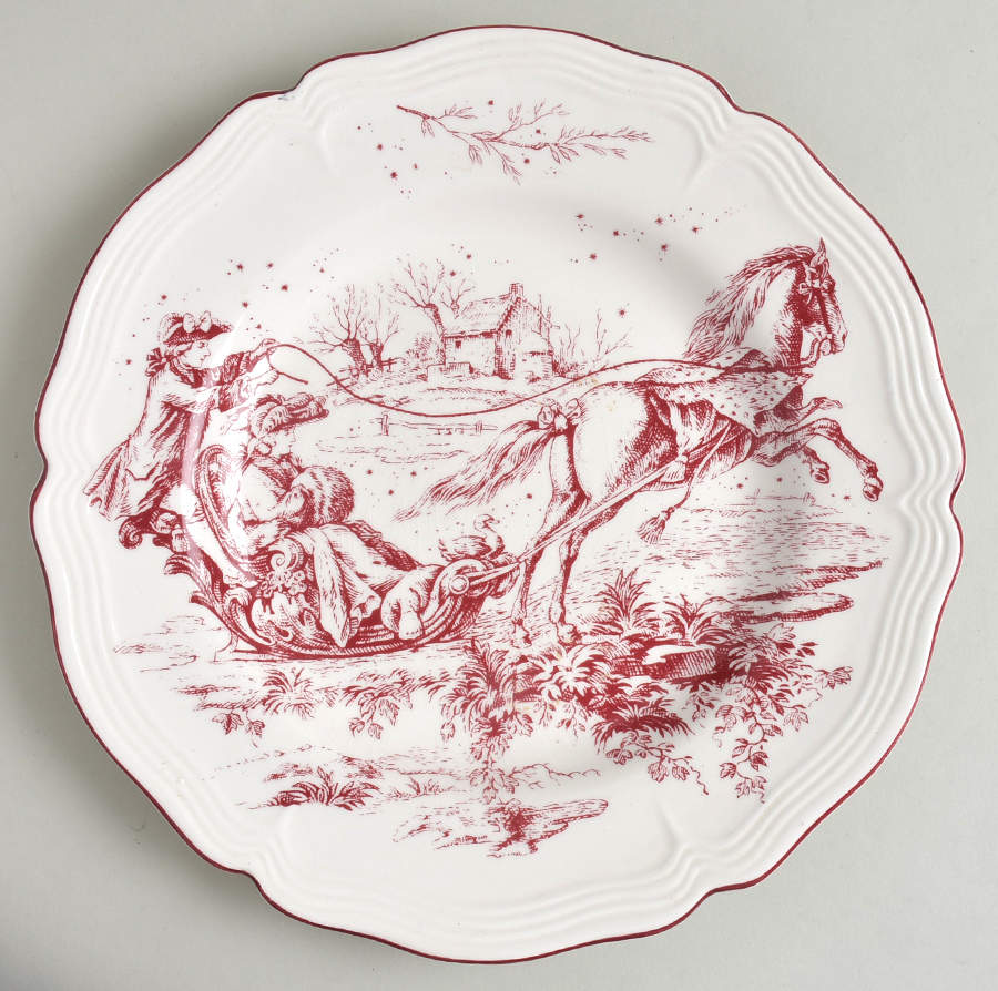 New England Toile Burgundy Dinner Plate by Tabletops Unlimited-1