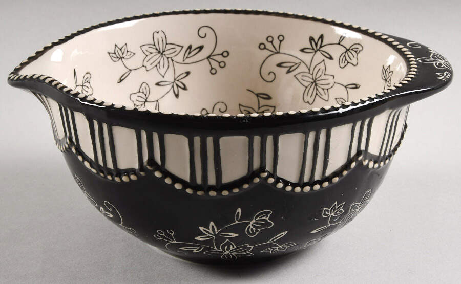Floral Lace Black 9" Nesting Bowl with Spout by Temp-Tations-1