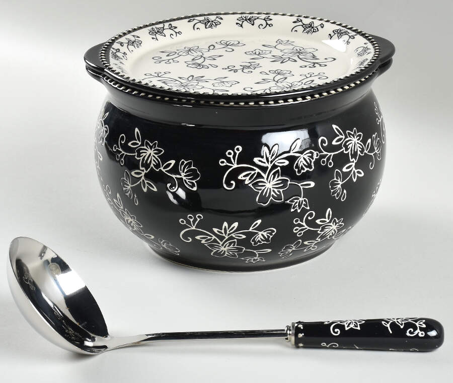 Floral Lace Black Tureen & Lid-It by Temp-Tations-1