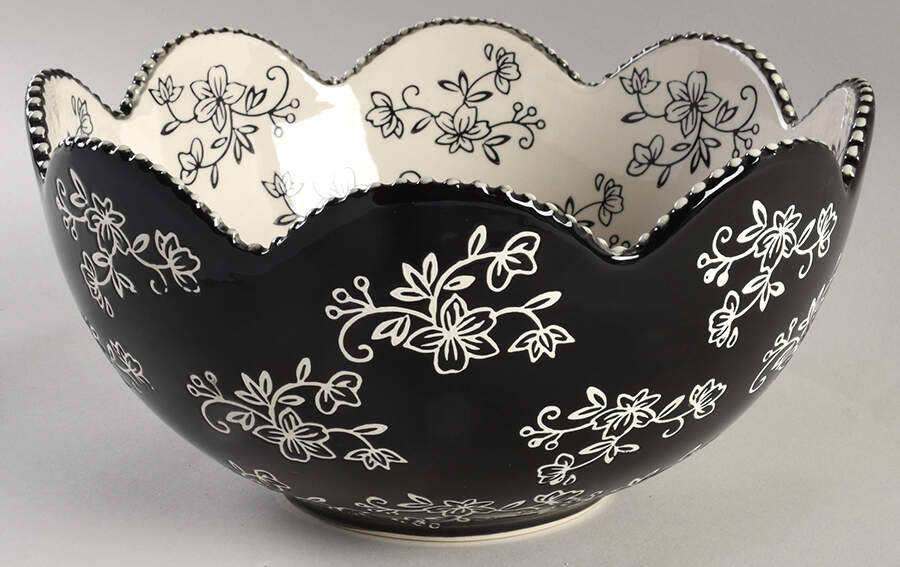 Floral Lace Black 12" Round Serving Bowl by Temp-Tations-1