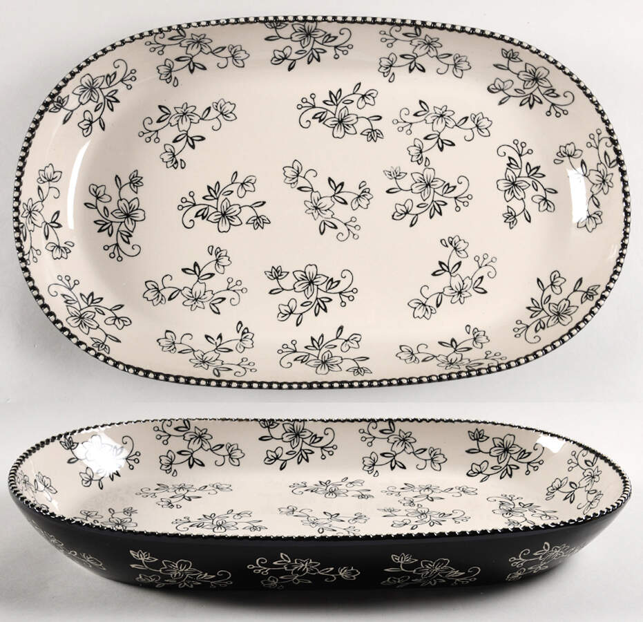 Floral Lace Black 16" Deep Oval Serving Platter by Temp-Tations-1