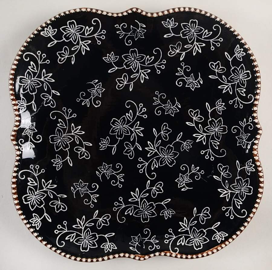 Floral Lace Black Square Dinner Plate by Temp-Tations-1