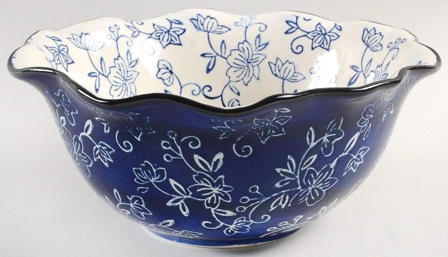 Floral Lace-Blue 9" Round Fluted Bowl by Temp-Tations-1