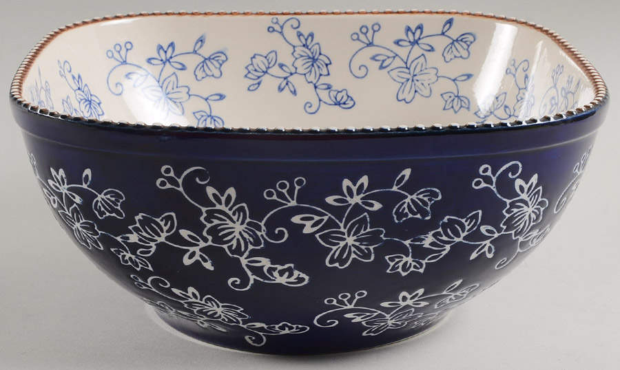 Floral Lace-Blue 9" Square Serving Bowl by Temp-Tations-1