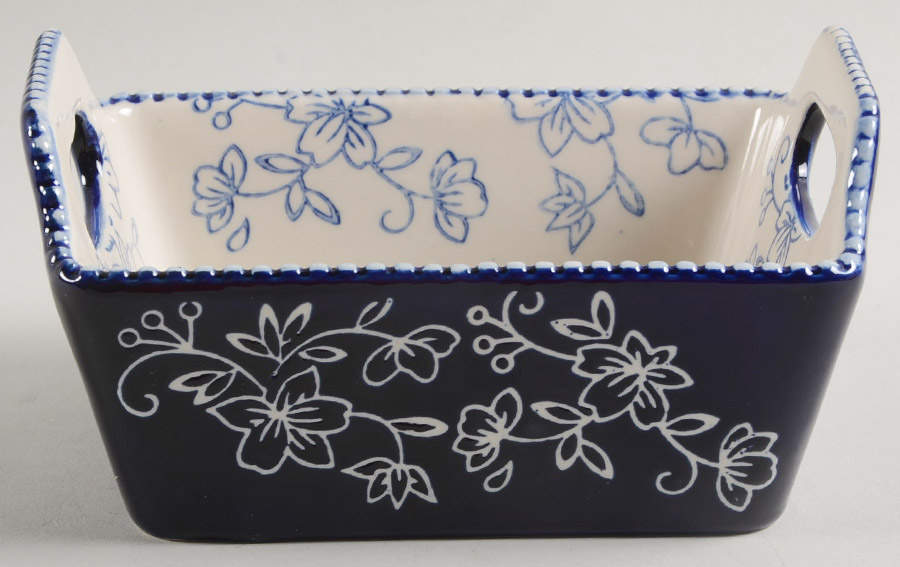 Floral Lace-Blue Mini Upswept Handled Loaf Pan by Temp-Tations-1