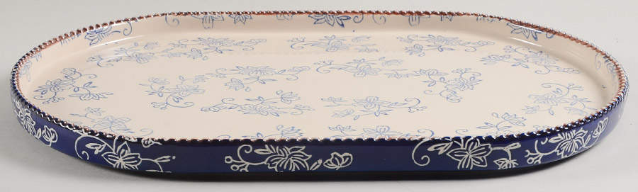 Floral Lace-Blue 13" Oval Lid-It (Trivet,Tray,Baker Lid) by Temp-Tations-1