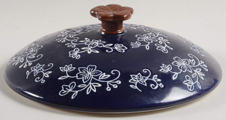 Floral Lace-Blue Lid for 3 Quart Round Casserole by Temp-Tations-1
