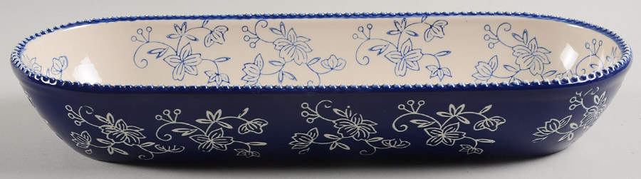 Floral Lace-Blue 12'' Oval Baker by Temp-Tations-1