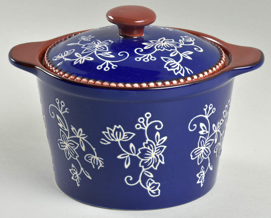 Floral Lace-Blue Round Covered Baker by Temp-Tations-1