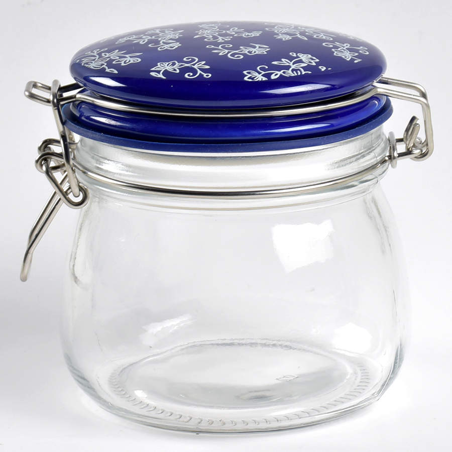 Floral Lace-Blue 4" Glassware Canister with Hinged Lid by Temp-Tations-1