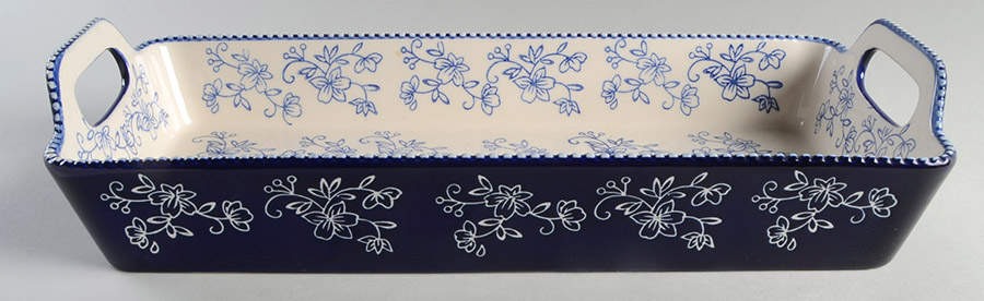 Floral Lace-Blue 17" Rectangular Baker with Upswept Handles by Temp-Tations-1