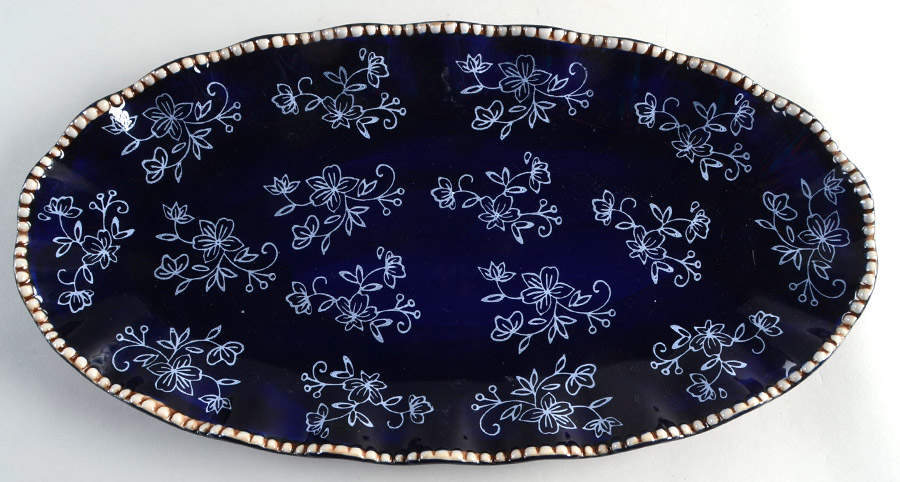 Floral Lace-Blue 16" Ruffled Platter by Temp-Tations-1