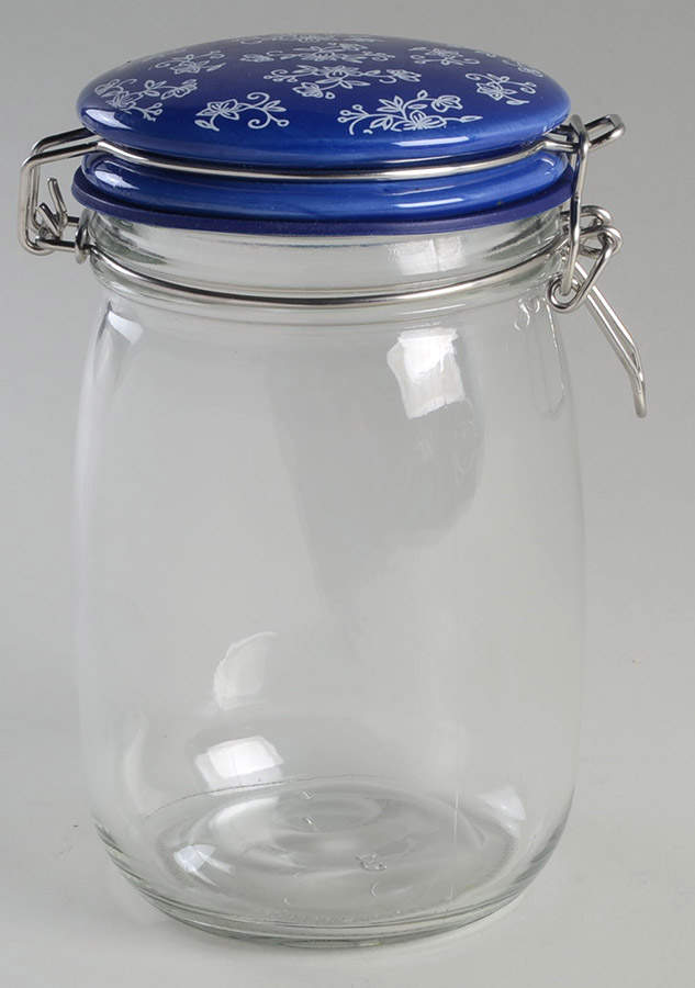 Floral Lace-Blue 7" Glassware Canister with Hinged Lid by Temp-Tations-1
