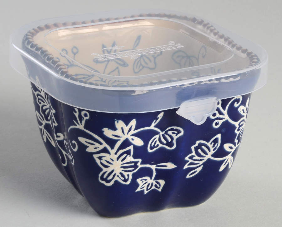 Floral Lace-Blue Square Ramekin & Plastic Lid by Temp-Tations-1