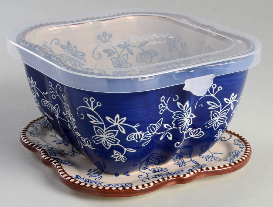 Floral Lace-Blue 6" 1 Qt Square Bowl w/Plastic Lid & Lid-It by Temp-Tations-1