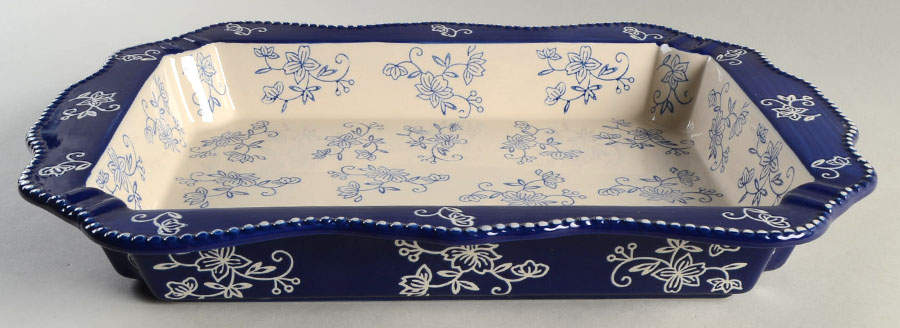 Floral Lace-Blue 15" Rectangular Baker by Temp-Tations-1