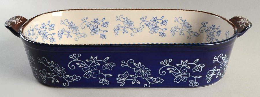 Floral Lace-Blue 15" Oval Baker by Temp-Tations-1