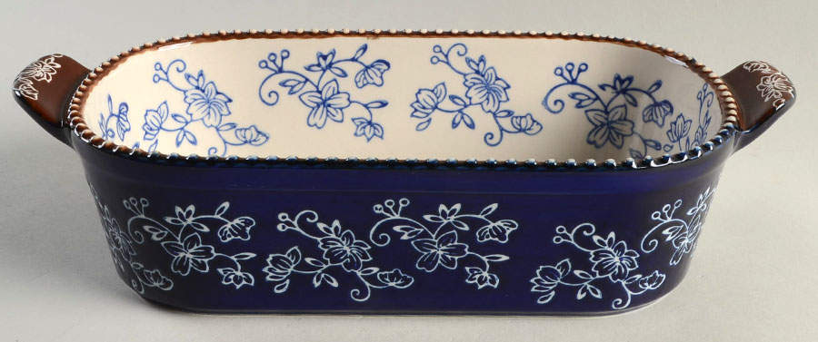 Floral Lace-Blue 11" Oval Baker by Temp-Tations-1