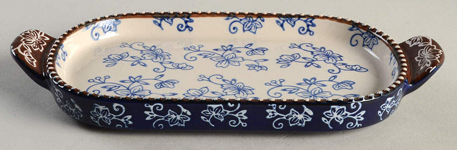 Floral Lace-Blue 8" Oval Lid-It (Trivet,Tray,Baker Lid) by Temp-Tations-1