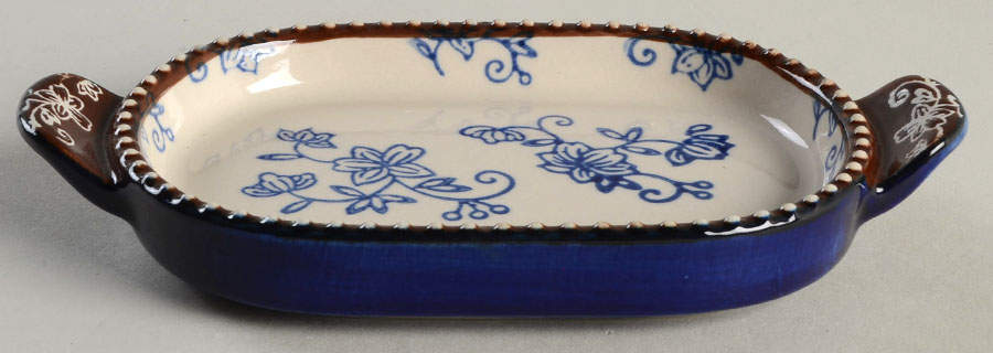 Floral Lace-Blue 6" Oval Lid-It (Trivet,Tray,Baker Lid) by Temp-Tations-1