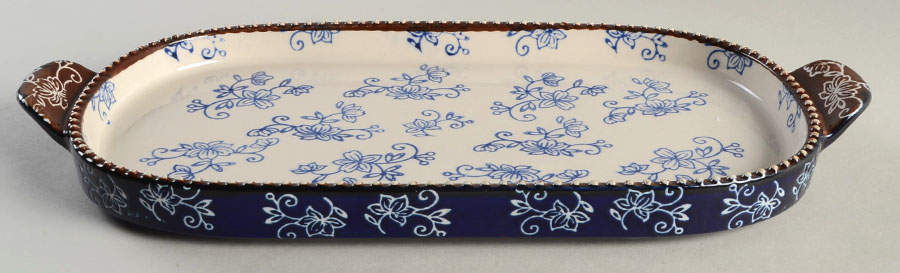 Floral Lace-Blue 13" Oval Lid-It (Trivet,Tray,Baker Lid) by Temp-Tations-1